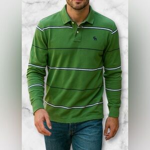 Abercrombie & Fitch Green Blue White Rugby Shirt Muscle Y2K Preppy Size XL Heavy